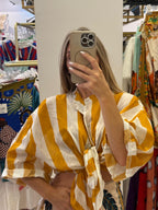 Camicia A Righe Larghe Panna/Ocra