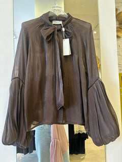 Camicia Satinata Con Fiocco Tensione In